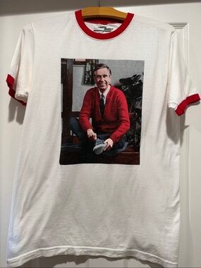 Unise-White Ringer T-Shirt with Red Trim and Graphic